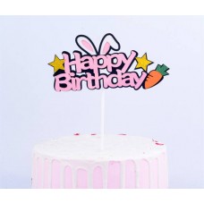 Cake Topper - Rabbit Happy Birthday Pink