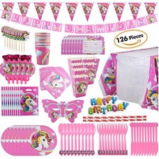126Pcs Unicorn Birthday Party Bundle Pack Decorations