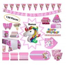 139Pcs Unicorn Birthday Party Bundle Pack Decorations